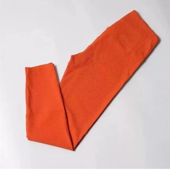Pants - Women Orange fit ribbed leggings